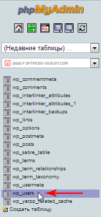 Пароли и логины Вордпресс хранятся в таблице wp_users